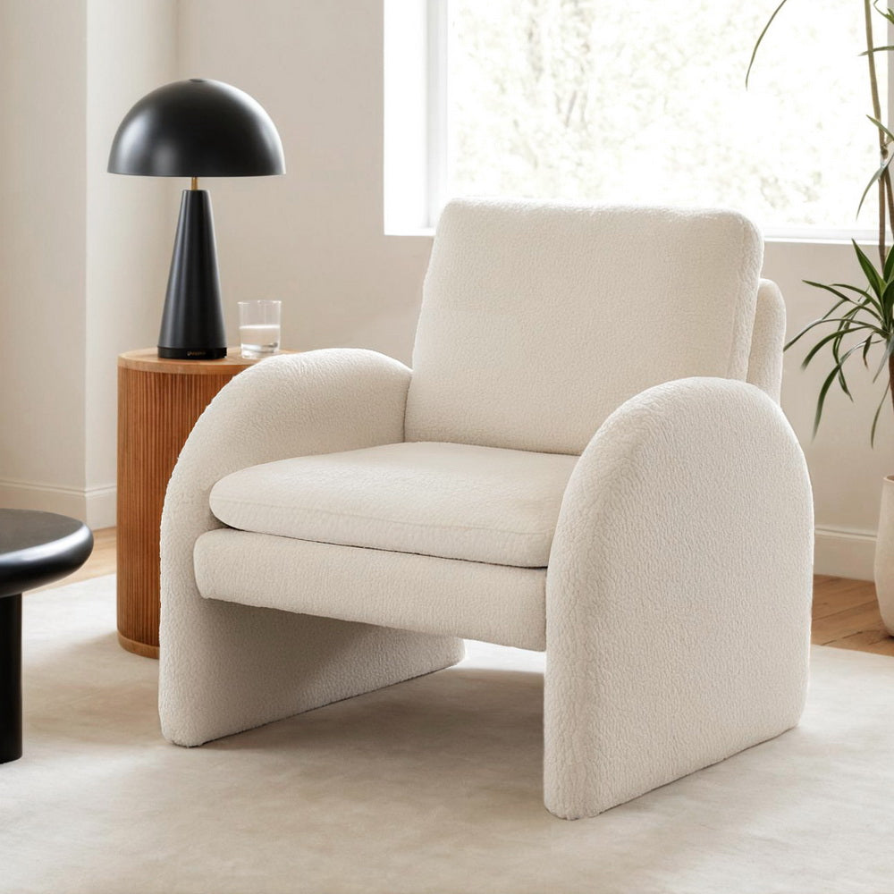 Armchair Curved Arm Seat Boucle- White
