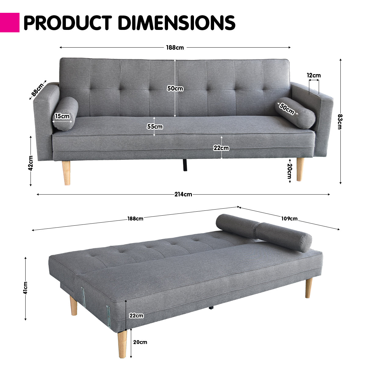 Sarantino Madison Sofa Bed Light Grey Linen Suite