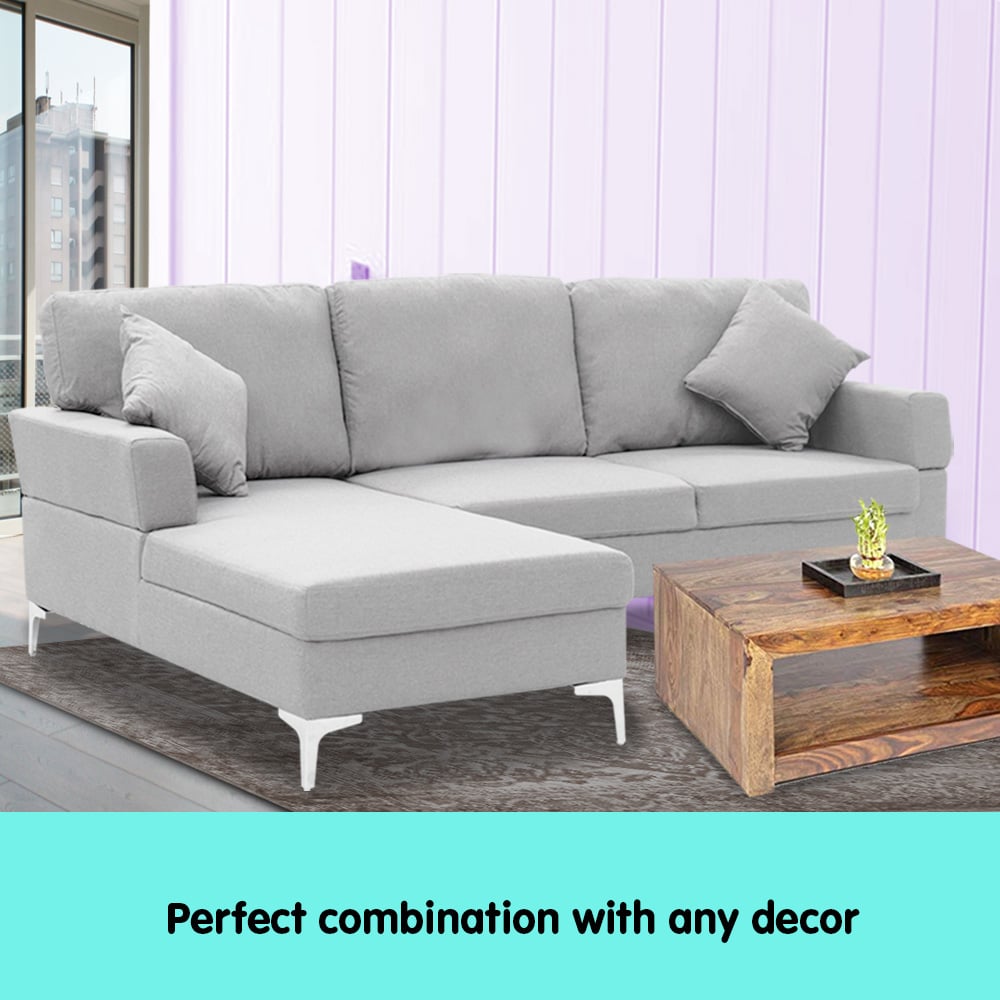Sarantino Linen Corner Sofa w/Right Chaise Seat - Light Grey