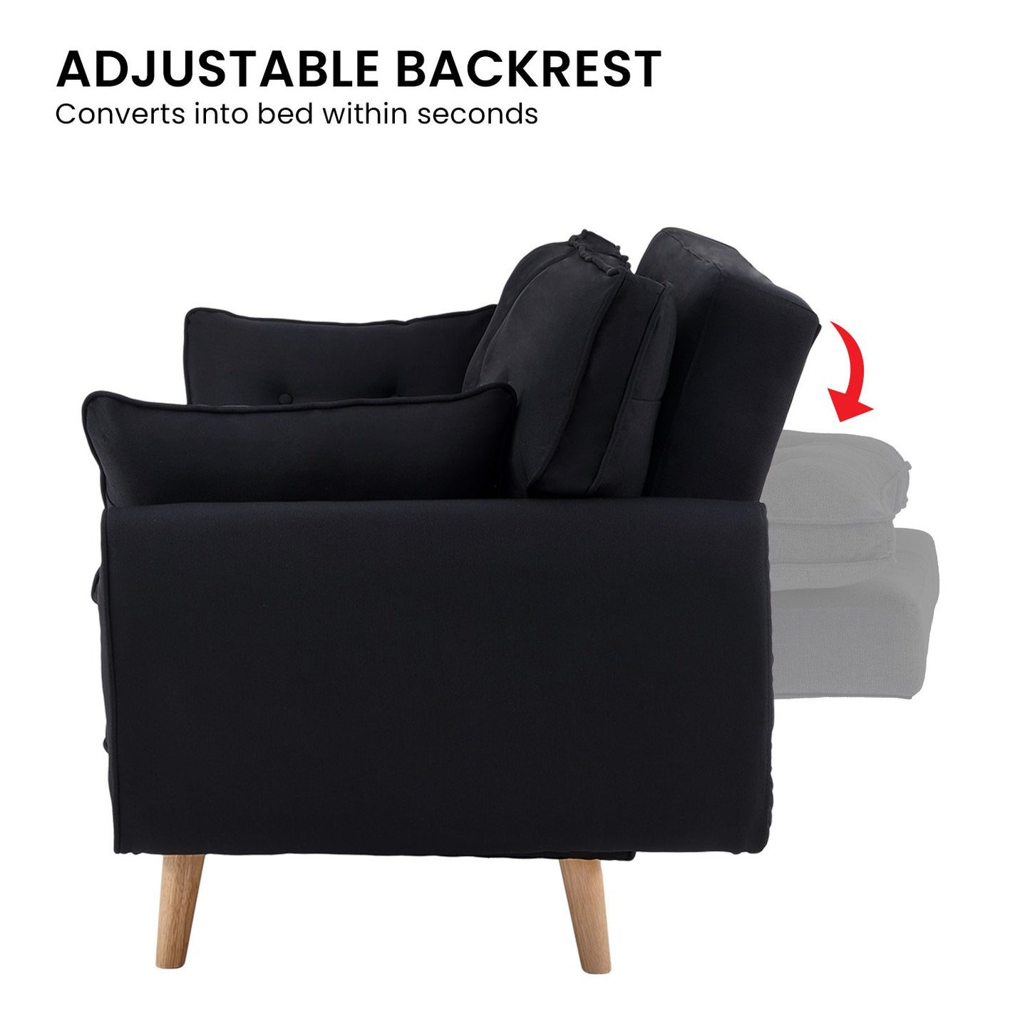 Sarantino 3 Seater Modular Linen Fabric Sofa Bed- Black