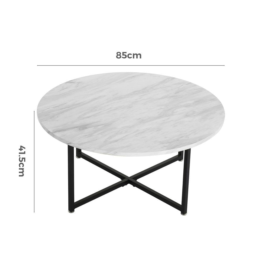 Jane White Marble Effect Round Coffee Table with Black Legs
