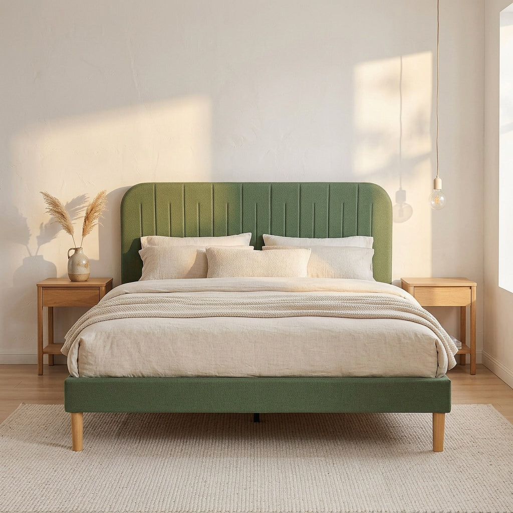 Molly Queen Bed Frame - Green Fabric