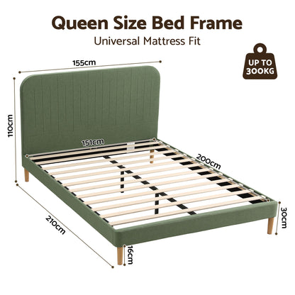 Molly Queen Bed Frame - Green Fabric