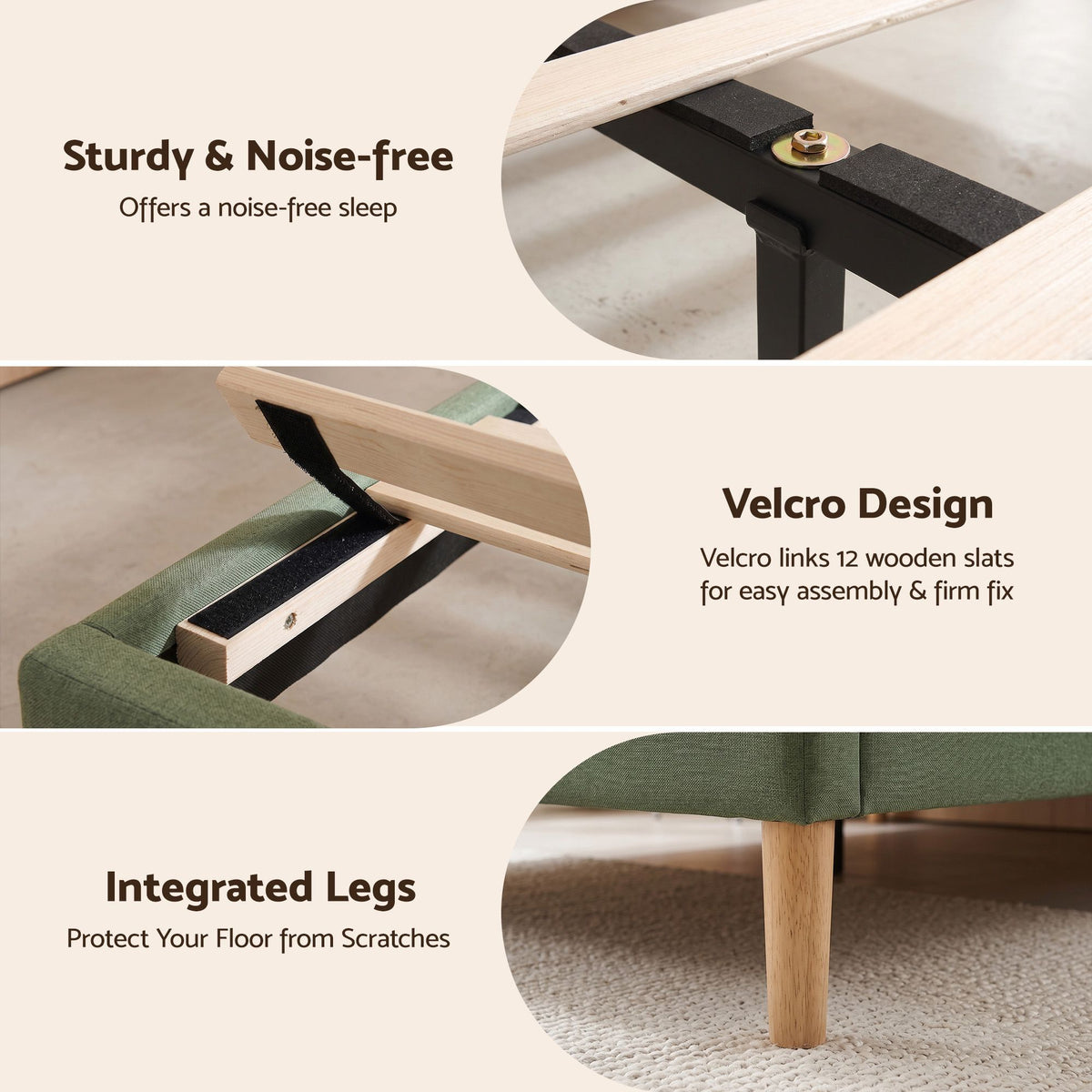 Molly Queen Bed Frame - Green Fabric