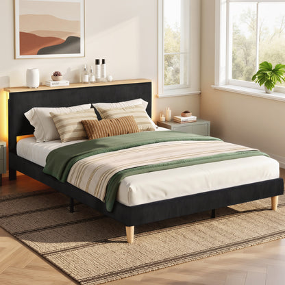 Queen Bed Frame Upholstered Adjustable Headboard- Black Velvet