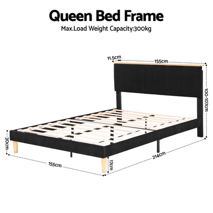Queen Bed Frame Upholstered Adjustable Headboard- Black Velvet