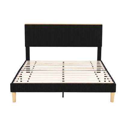 Queen Bed Frame Upholstered Adjustable Headboard- Black Velvet
