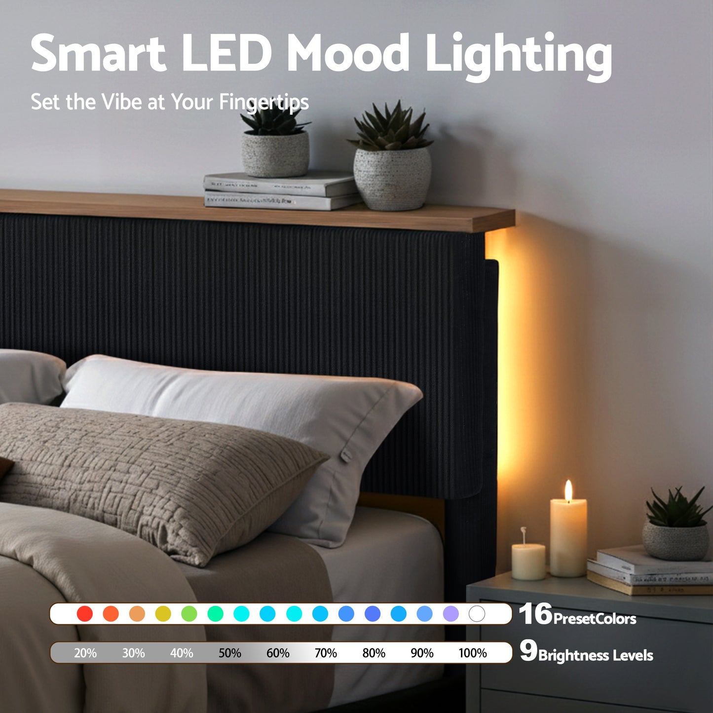 Queen Bed Frame Upholstered Adjustable Headboard - Black Velvet