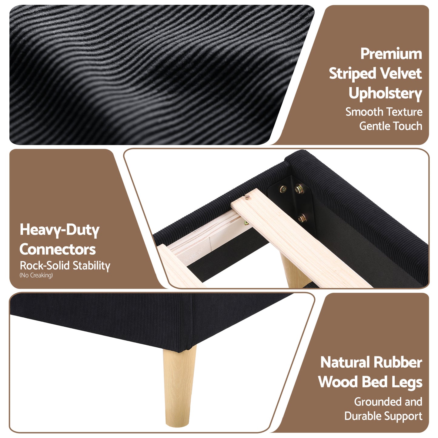 Queen Bed Frame Upholstered Adjustable Headboard - Black Velvet