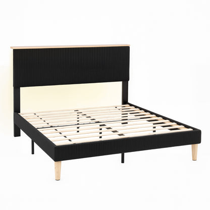 Queen Bed Frame Upholstered Adjustable Headboard- Black Velvet