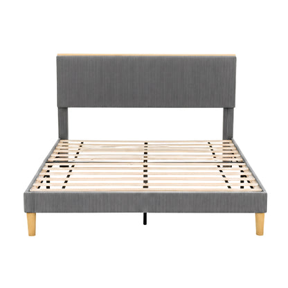 Queen Bed Frame Upholstered Adjustable Headboard- Grey Velvet