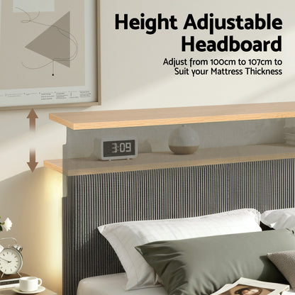Queen Bed Frame Upholstered Adjustable Headboard- Grey Velvet