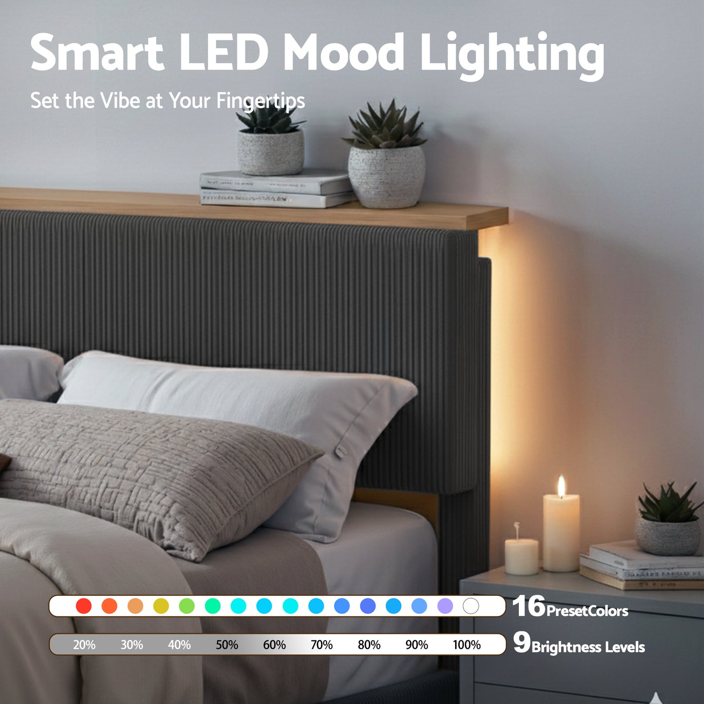 Queen Bed Frame Upholstered Adjustable Headboard - Grey Velvet