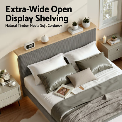 Queen Bed Frame Upholstered Adjustable Headboard- Grey Velvet