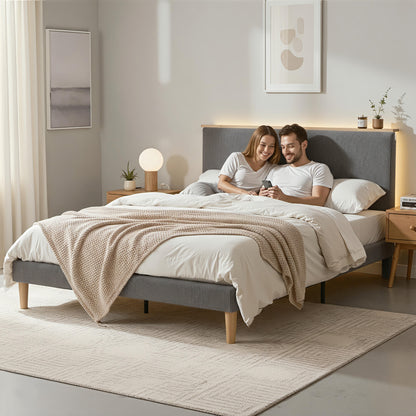 Queen Bed Frame Upholstered Adjustable Headboard- Grey Velvet