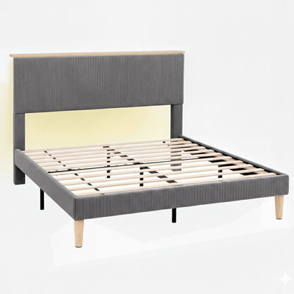 Queen Bed Frame Upholstered Adjustable Headboard- Grey Velvet