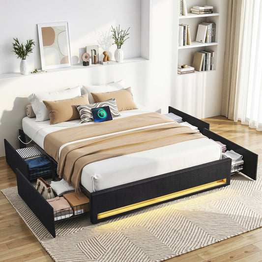 Double Bed Frame with Storage Drawers
