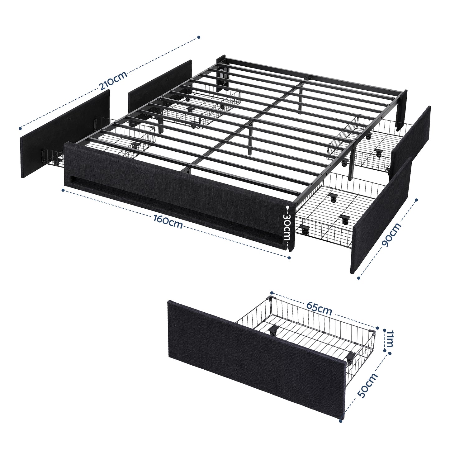 Queen Bed Frame with Storage Drawers