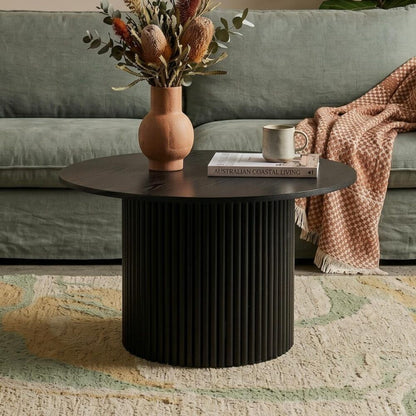 Luxe Black Ribbed Modern Coffee Table