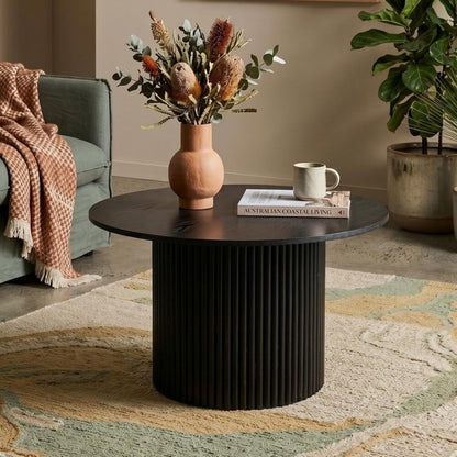Luxe Black Ribbed Modern Coffee Table