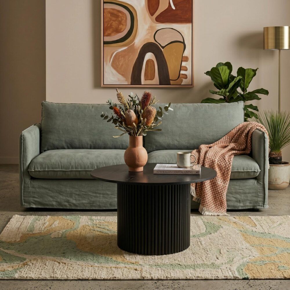 Luxe Black Ribbed Modern Coffee Table