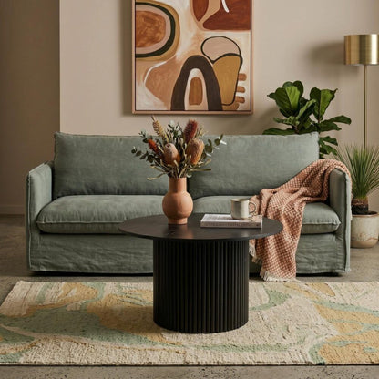 Luxe Black Ribbed Modern Coffee Table