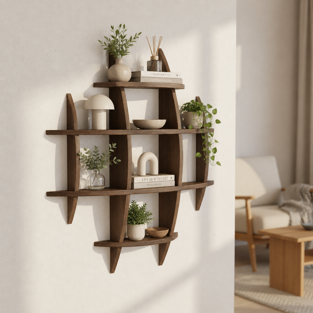 Solid Wood Display Shelf - Antique Style Decor