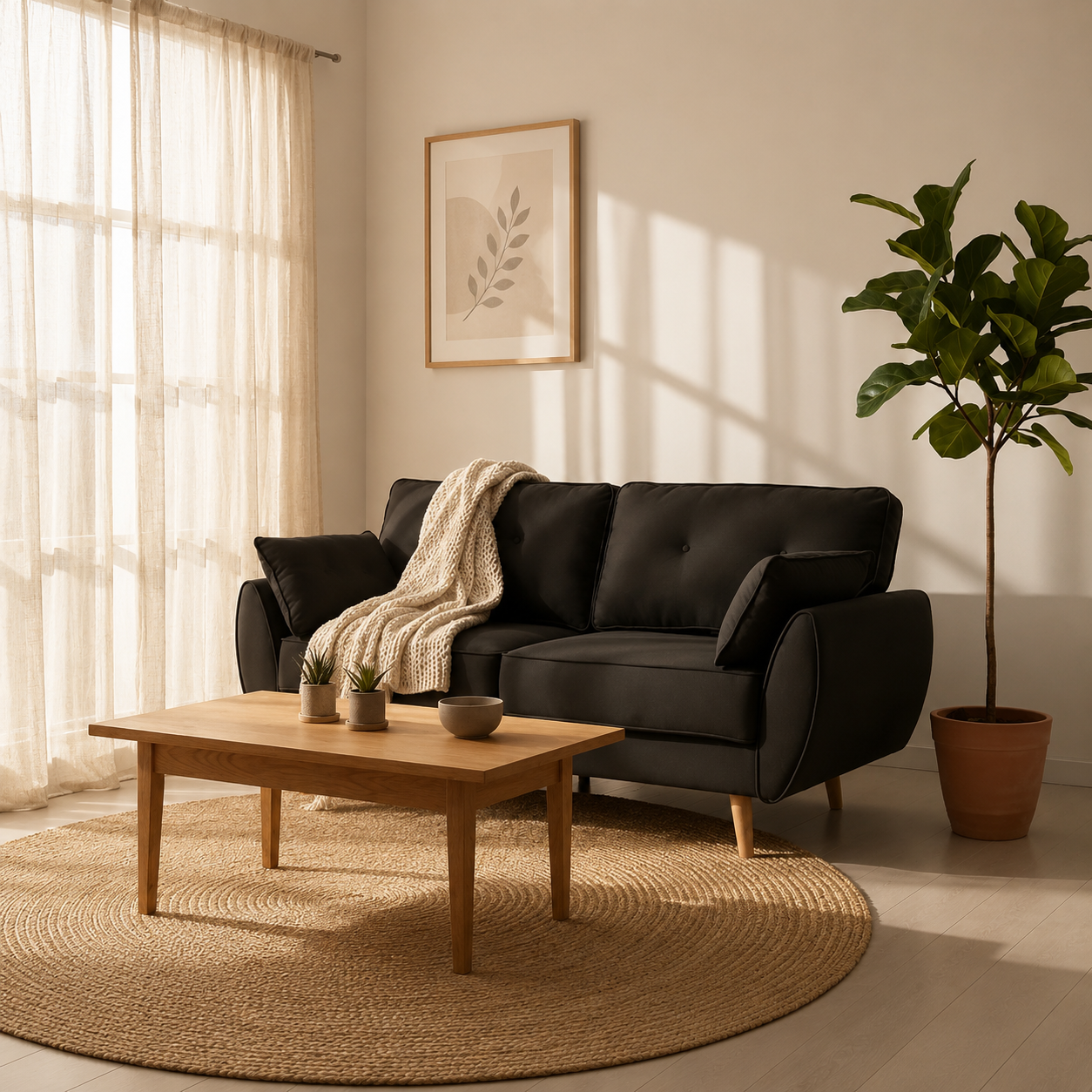 Sarantino 3 Seater Modular Linen Fabric Sofa Bed- Black