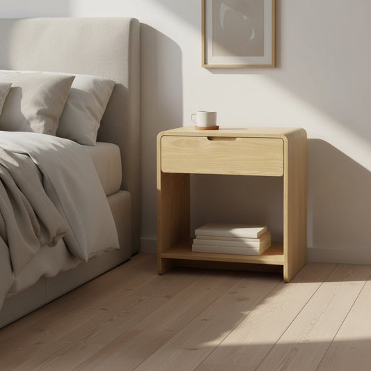 Minimal Bedside Table Open Shelf- Pine