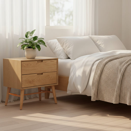 Gino Minimal Bedside Table- Oak