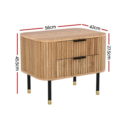 Minimal Bedside Table 2 Drawers Paulownia- Wood Pine