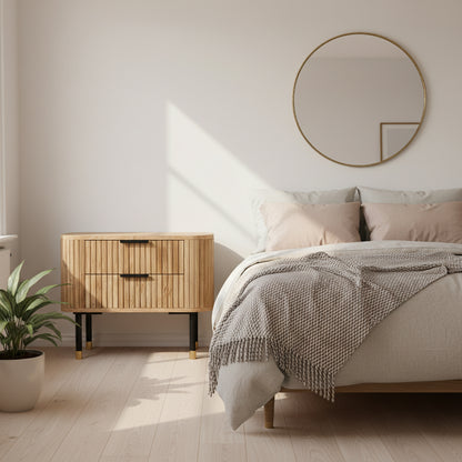 Minimal Bedside Table 2 Drawers Paulownia- Wood Pine