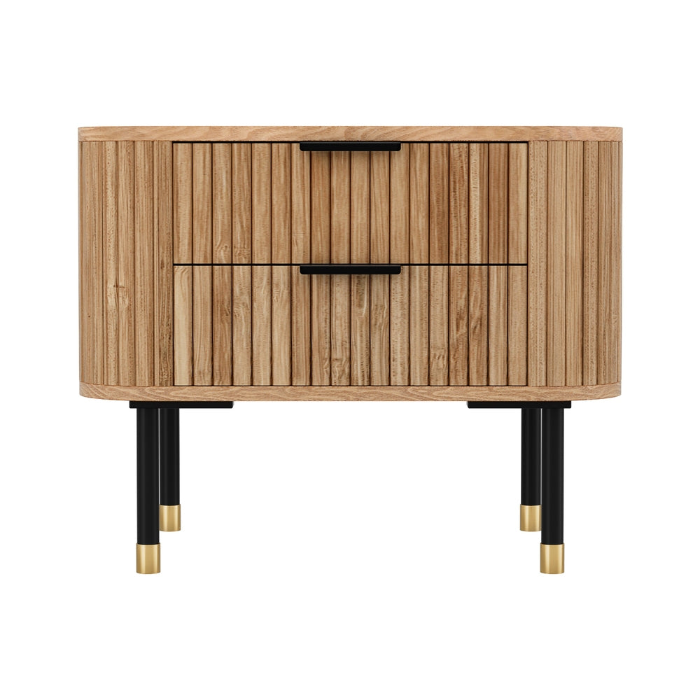 Minimal Bedside Table 2 Drawers Paulownia- Wood Pine