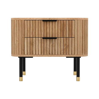 Minimal Bedside Table 2 Drawers Paulownia- Wood Pine