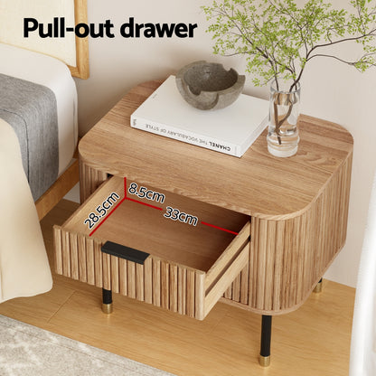 Minimal Bedside Table 2 Drawers Paulownia- Wood Pine