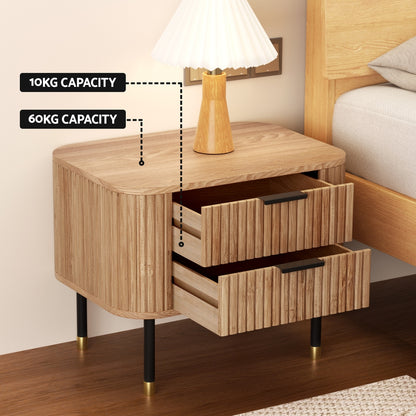 Minimal Bedside Table 2 Drawers Paulownia- Wood Pine