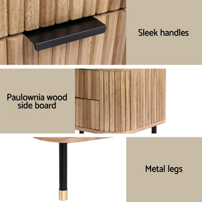 Minimal Bedside Table 2 Drawers Paulownia- Wood Pine