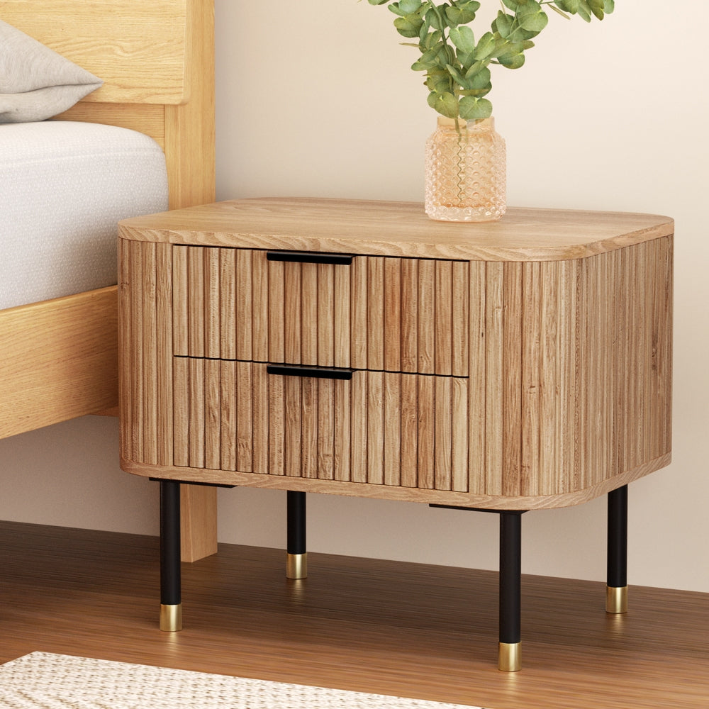 Bedside Table 2 Drawers Paulownia - Wood Pine