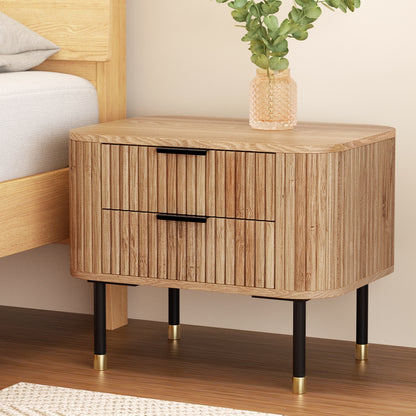 Minimal Bedside Table 2 Drawers Paulownia- Wood Pine