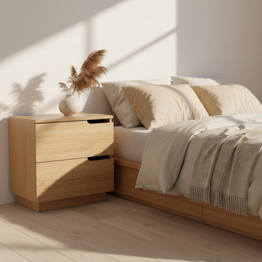 Minimal Bedside Table 2 Drawers- Pine