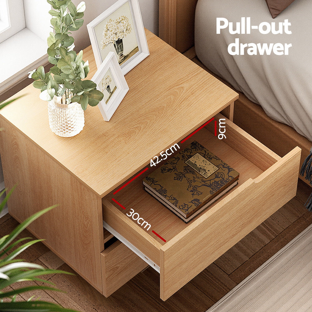 Minimal Bedside Table 2 Drawers- Pine