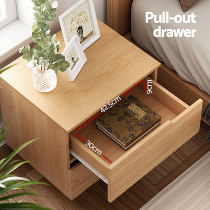 Minimal Bedside Table 2 Drawers- Pine