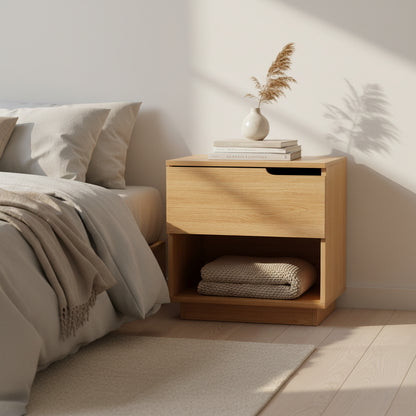 Minimal Bedside Table 1 Drawer 1 Shelf- Pine