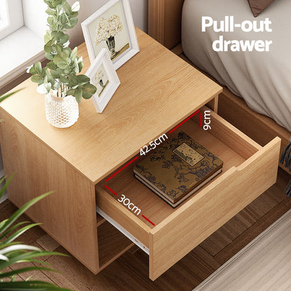 Minimal Bedside Table 1 Drawer 1 Shelf- Pine