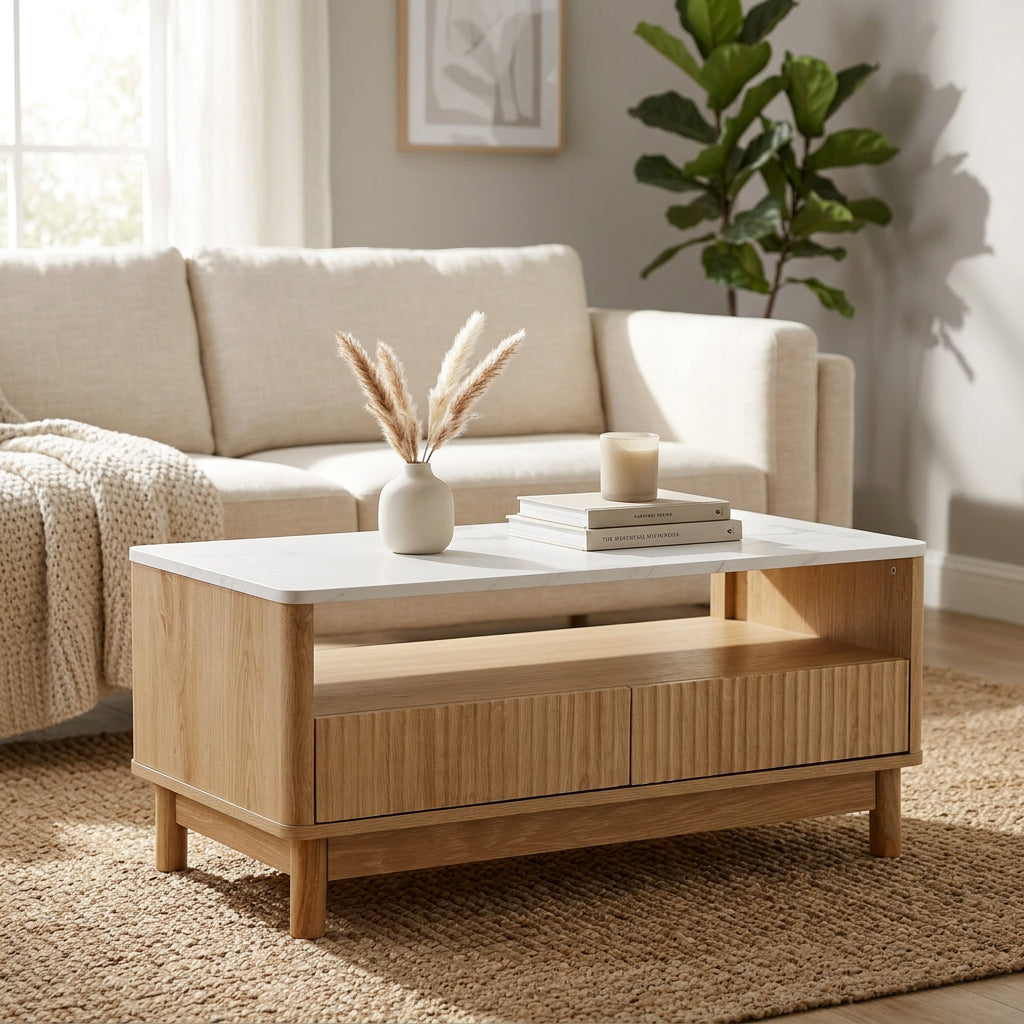 Aske Coffee Table – Wood & White