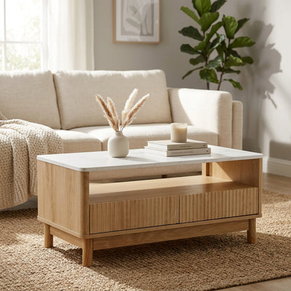 Aske Coffee Table – Wood & White