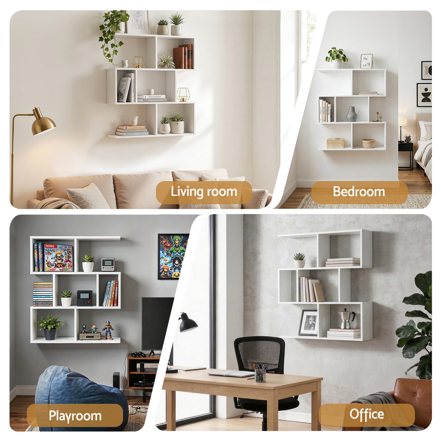 Floating Wall Shelf 3-Tier Display - White