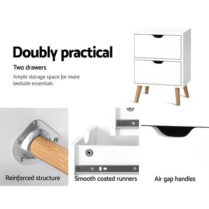 Boden Minimal Bedside Table Set- White