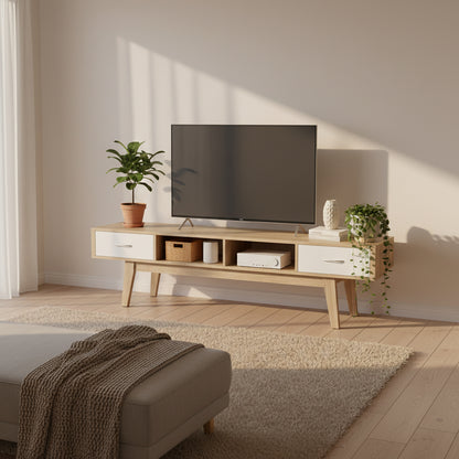 TV Cabinet Entertainment Unit Oak White