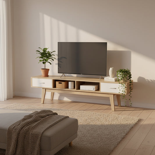TV Cabinet Entertainment Unit Oak White